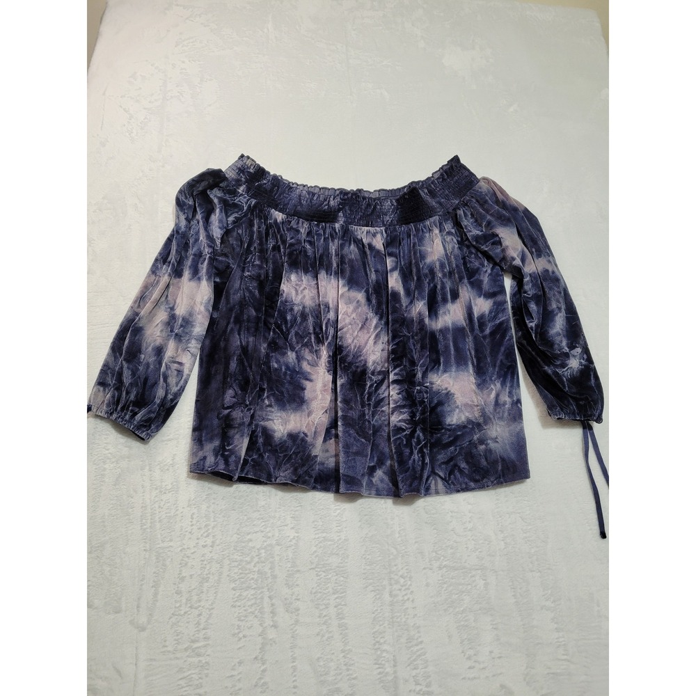 American Eagle Velvet Off Shoulder Top Womens Medium Blue Tie Dye Boho